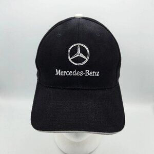 Vintage Mercedes-Benz Nissin Hat Cap Strap Back Black Embroidered Logo EUC